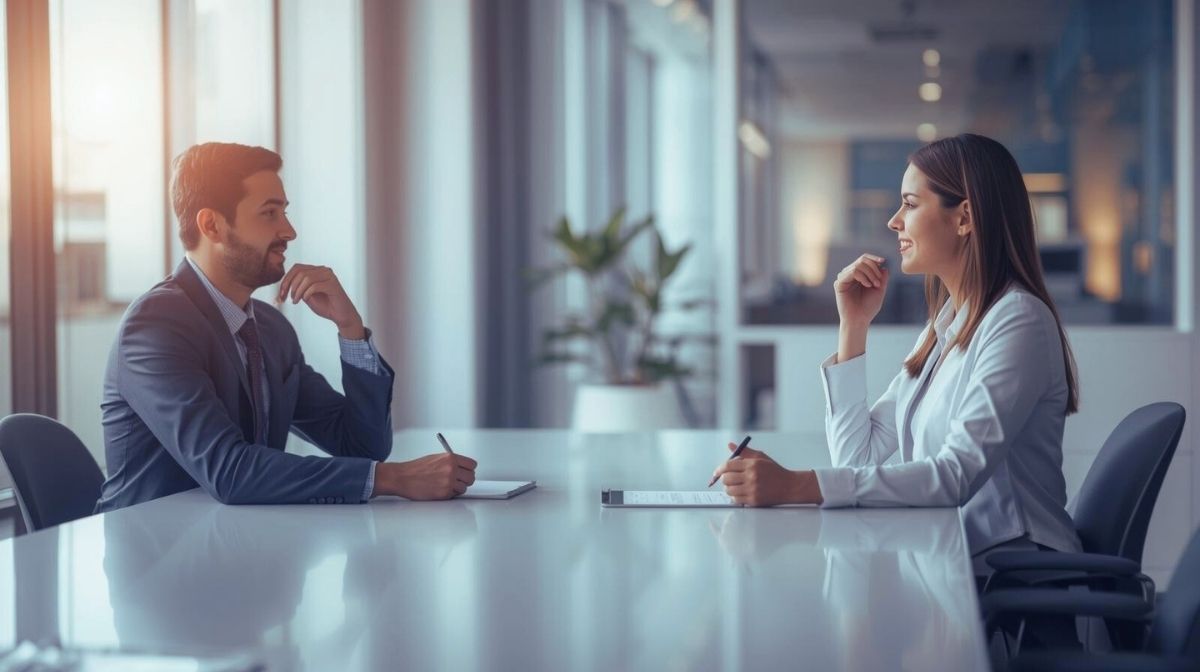 Personalvermittlung Beratungsgespräch zur Personalbedarfsermittlung zwischen Unternehmen und Vermittlungspartner in moderner Büroumgebung