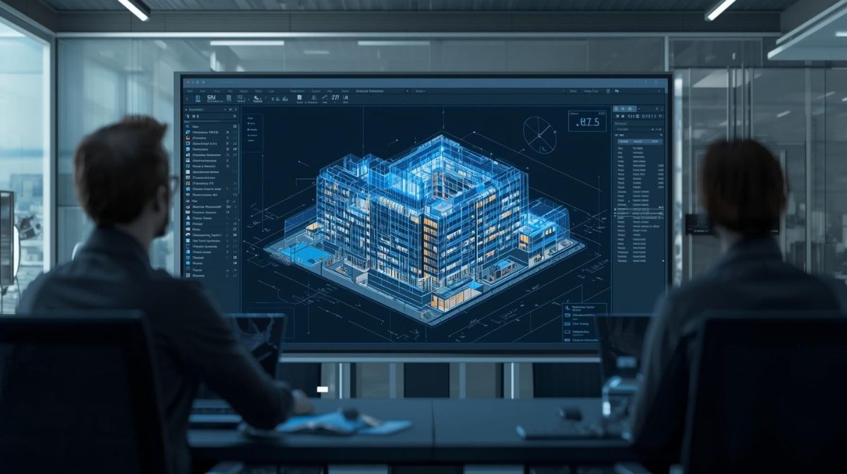 3D‑Gebäudemodell mit digitalen Gebäudedaten und technischen Parametern im Facility‑Management.