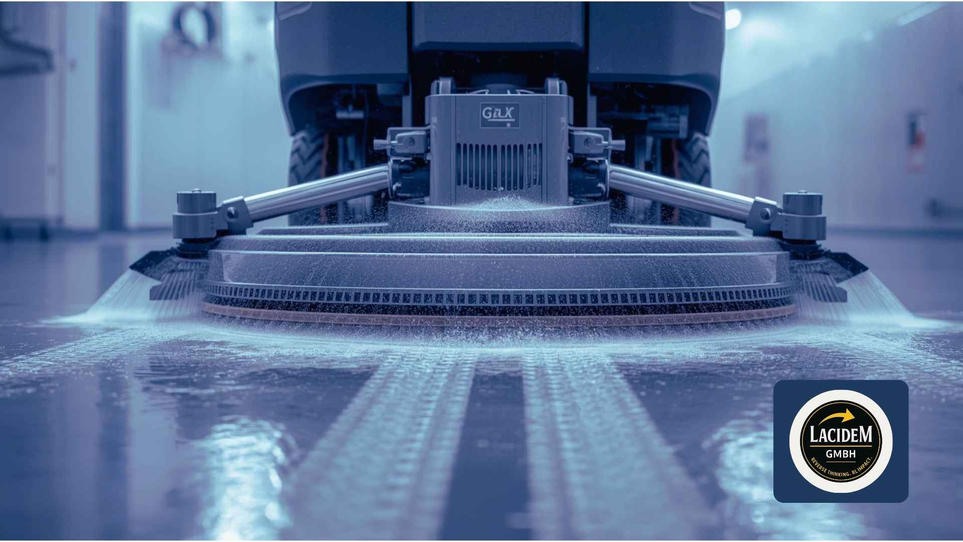 Professionelle Reinigungsmaschine bei der Bodenpflege – visuelle Darstellung von Unterhaltsreinigung vs Grundreinigung in modernen Einrichtungen.