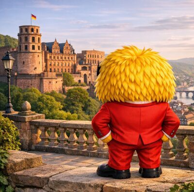 lacidem gmbh maskottchen vor dem heidelberger schloss